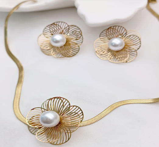 Set de Joyería Flor con Perla