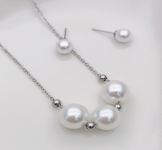 Set de Joyería Perlas Plateadas