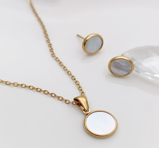 Collar y Pendientes de Nácar Redondo