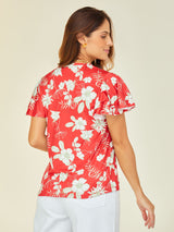 Camiseta estampada con flores, manga corta