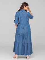 Vestido largo, manga al codo con charretera