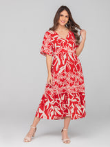 Vestido largo cuello en V con estampado