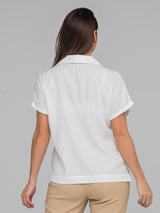Blusa manga rodada  amplia con bolsillos delanteros