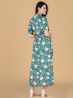 Vestido largo camisero estampado en hojas manga corta